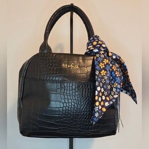 Fit + Fresh Black Croc-Embossed Insulated Lunch Tote / Carry Bag